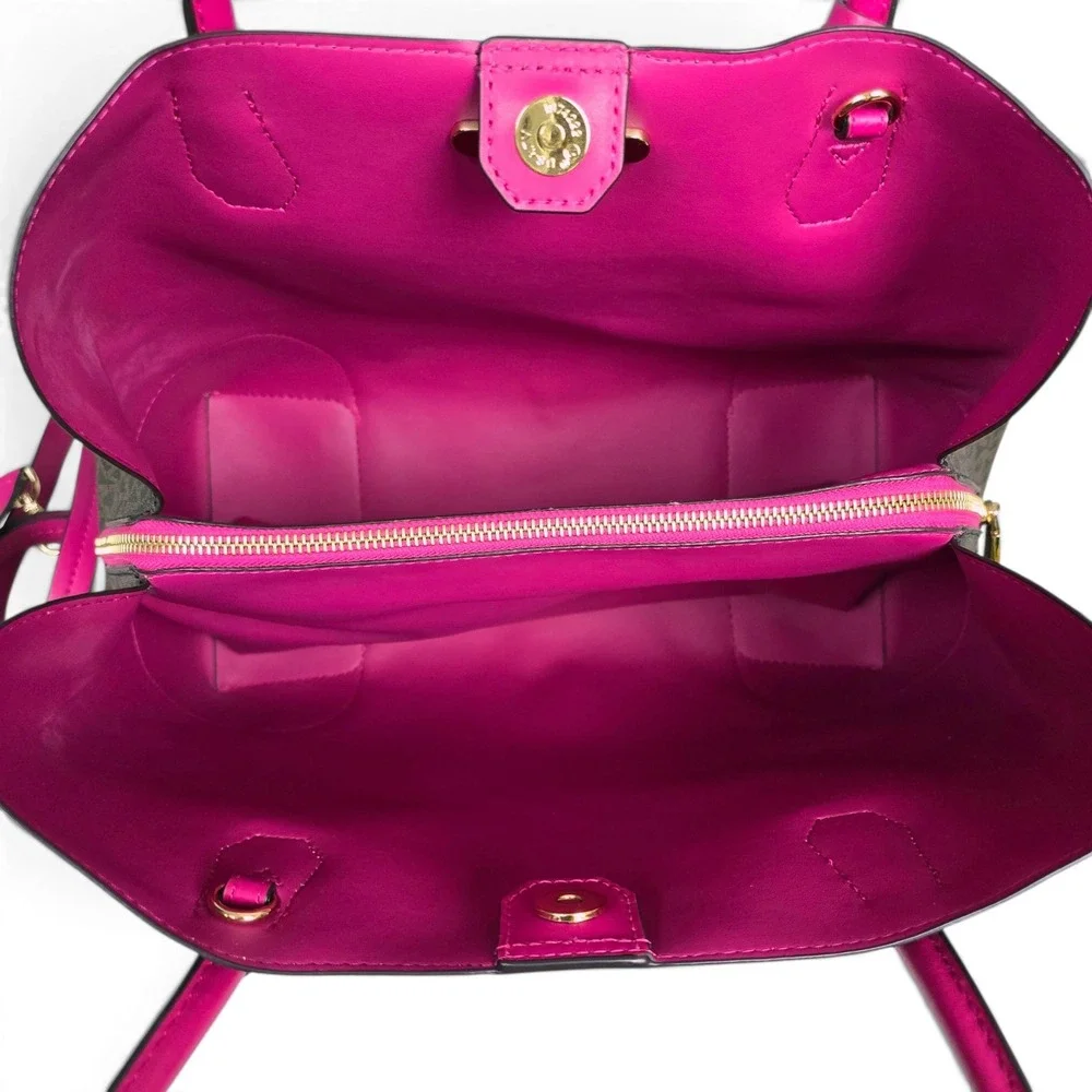 Michael Kors Mercer Corner Studio Large Center Zip Tote Brown Pink 30H7GZ5T7V